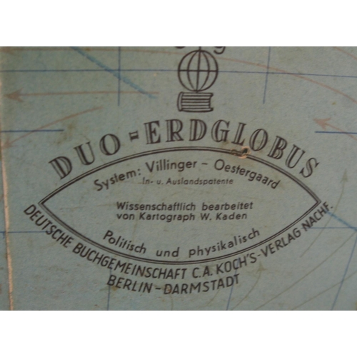 3189 - A mid-20th century German illuminated globe, The Duo Erdglobus, by C A Kochs, Berlin, paper gores la... 