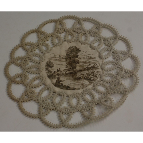 3245 - A set of twelve 19th century silk and crochet roundels, each painted engrisaille with a topographica... 