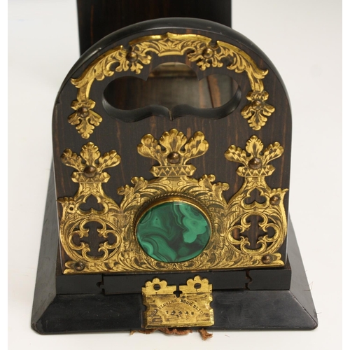 3259 - A Victorian malachite and gilt brass mounted coromandel Betjemann's patent self-closing bookslide, a... 