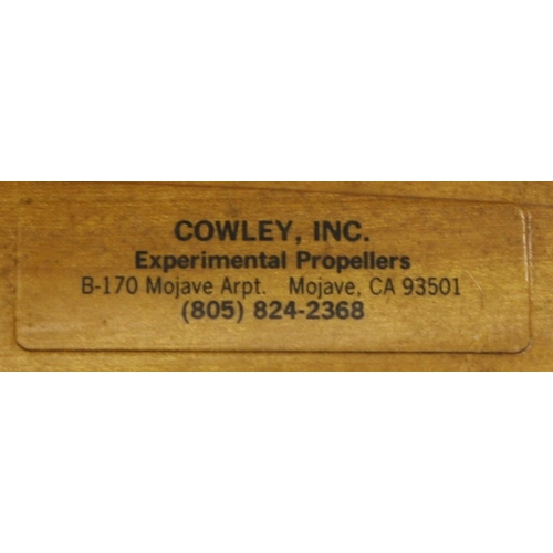 3269 - Aeronautica - an American laminated propellor, the hub stamped 120 1 81 P30 D60, label for Cowley, I... 