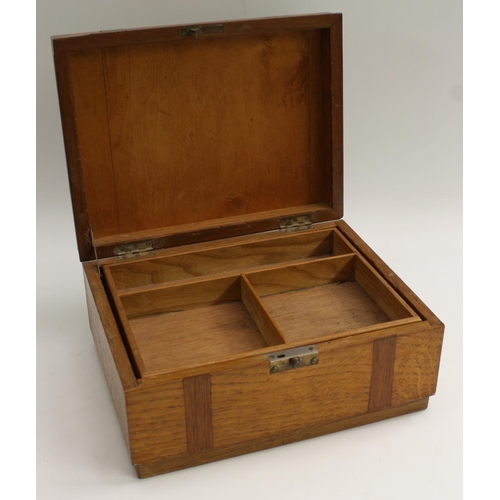 3281 - An Art Deco period oak and mahogany cigar humidor, hinged cover enclosing a lift-out tray, 30.5cm wi... 