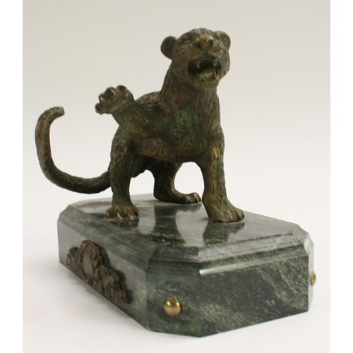 3373 - French School (early 20th century), a gilt bronze, Taking a Swipe, the leopard with claws out, cante... 