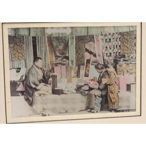 3409 - Photography - Meiji Japan - a pair of hand-tinted photographs, of female textile workers and parasol... 