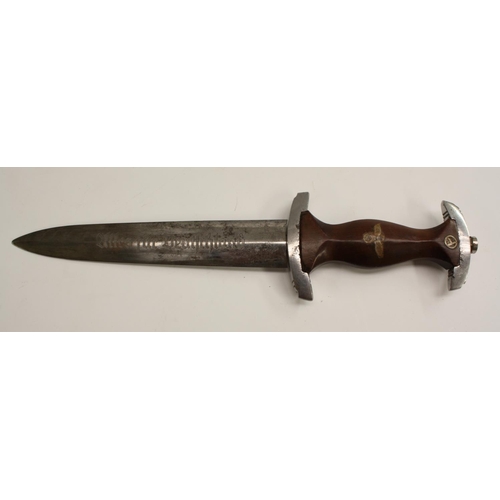 3487 - A Nazi German Third Reich SA dagger, 19.5cm double-edged blade etched Alles fur Deutschland, wooden ... 