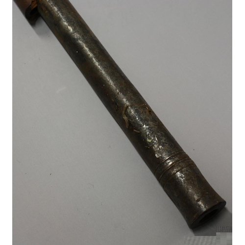 3488 - A substantial 19th century Indian matchlock rampart gun barrel, part hardwood stock, 188cm long