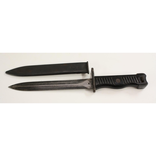 3500 - A Yugoslavian M1956 knife bayonet, for the 9mm sub machine gun, 17.5cm pointed double-edged blade, t... 