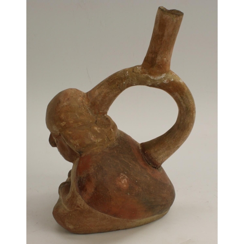 3541 - Antiquities - a South American terracotta figural vessel, of typical Pre-Columbian form, painted fea... 