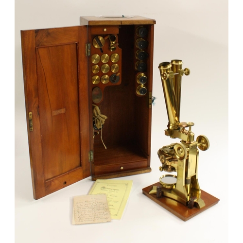 3572 - A fine and rare 19th century lacquered brass Proffessor Harley Grand Binocular Y-stand microscope, b... 