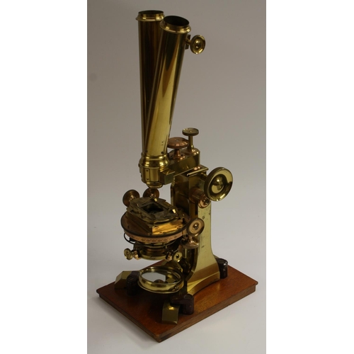 3572 - A fine and rare 19th century lacquered brass Proffessor Harley Grand Binocular Y-stand microscope, b... 