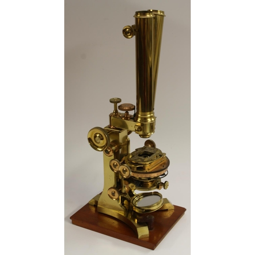 3572 - A fine and rare 19th century lacquered brass Proffessor Harley Grand Binocular Y-stand microscope, b... 