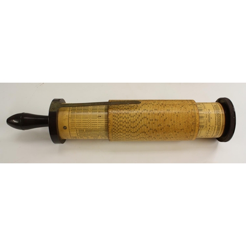 3579 - A Stanley Fuller's cylindrical slide rule calculator, bakelite grip and fittings, brass scale, 44cm ... 