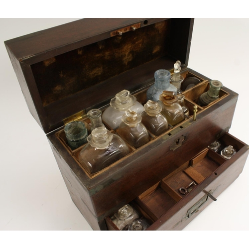 3588 - Medical Interest - a George III brass bound mahogany apothecary box, hinged cover enclosing an arran... 