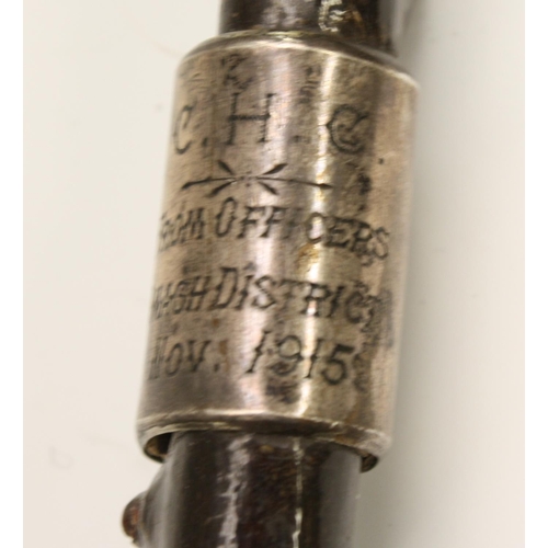 3639 - Irish Police History - an early 20th century silver mounted blackthorn walking stick, the ferrule in... 