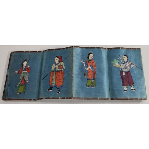 3441 - A 19th Century Chinese lacquer and silk folding pocket book depicting courtly characters