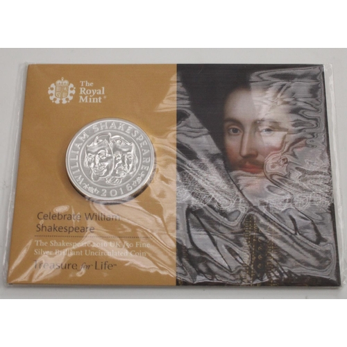 3449 - A collection of UK silver bullion 2 ounce coins: 1998 Britannia frosted proof in packet; 2015 £100 B... 