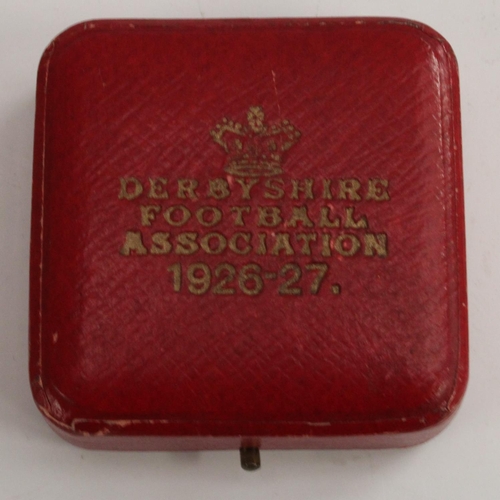 3461 - Football interest - an enamelled  9ct gold Derbyshire Football Association medal 1926-27, cased