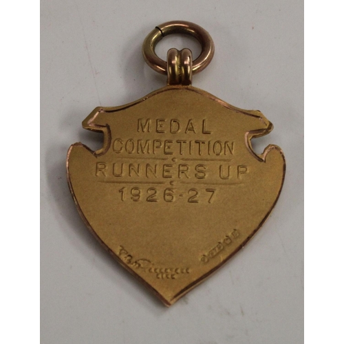 3461 - Football interest - an enamelled  9ct gold Derbyshire Football Association medal 1926-27, cased