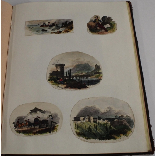 3056 - A 19th century lady's scrap and commonplace album, various sketches, watercolours, cuttings, engravi... 