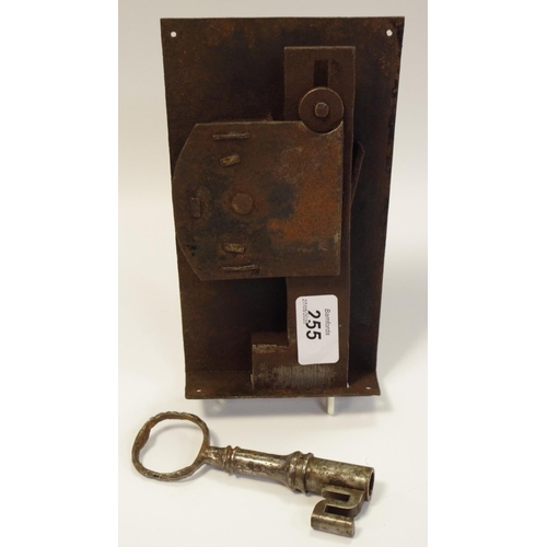 255 - An impressive 18th century door lock with key