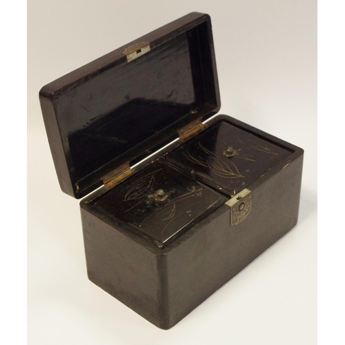 258 - A Japanese export lacquer rectangular tea caddy, hinged cover enclosing a pair of lidded compartment... 