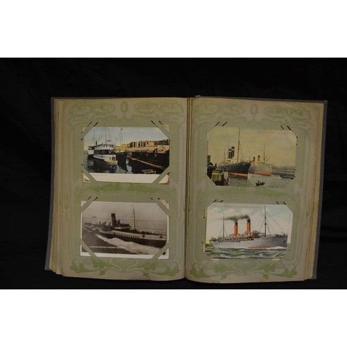 351 - Postcards - Maritime - an Art Nouveau album containing R.M.S and passenger ships, naval etc includin... 