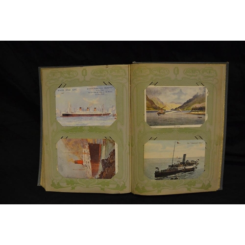 351 - Postcards - Maritime - an Art Nouveau album containing R.M.S and passenger ships, naval etc includin... 