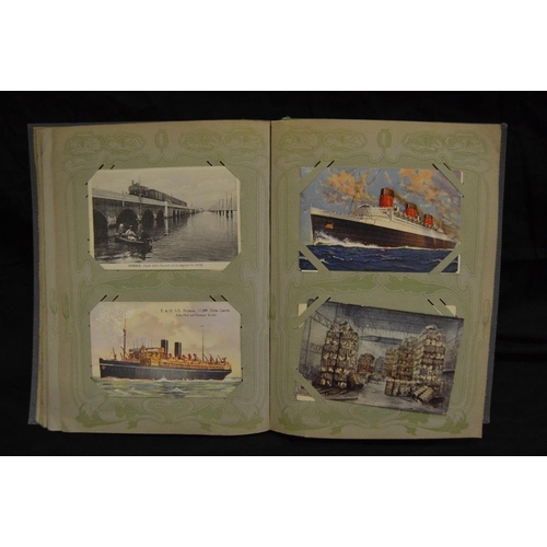 351 - Postcards - Maritime - an Art Nouveau album containing R.M.S and passenger ships, naval etc includin... 