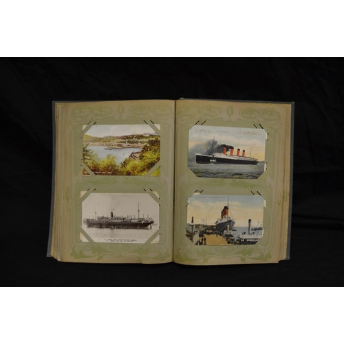 351 - Postcards - Maritime - an Art Nouveau album containing R.M.S and passenger ships, naval etc includin... 