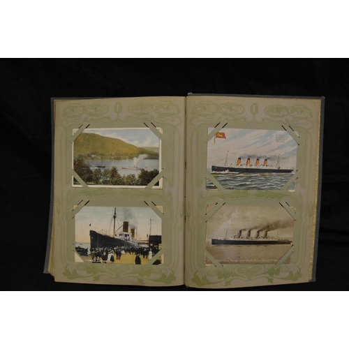 351 - Postcards - Maritime - an Art Nouveau album containing R.M.S and passenger ships, naval etc includin... 