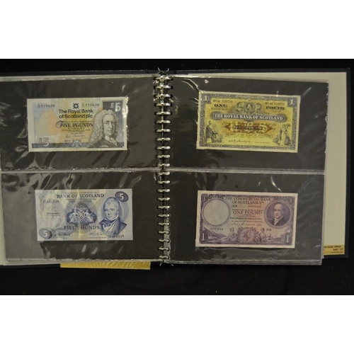 374 - Numismatics - an album of bank notes including two Bank Of England white £5 notes one signed K O Pep... 