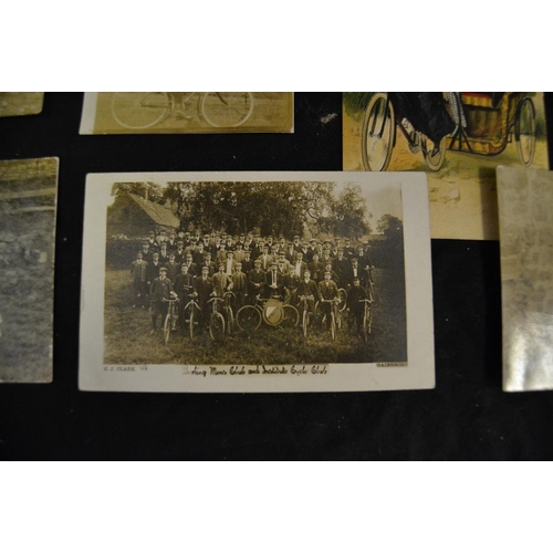 402 - Cycling Interest - eight bicycle related postcards including The Big Tree in Gresford; real photogra... 