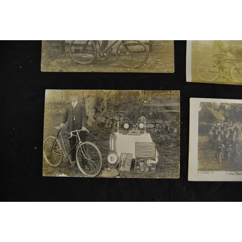 402 - Cycling Interest - eight bicycle related postcards including The Big Tree in Gresford; real photogra... 