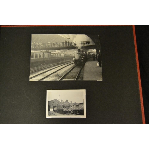 418 - Railway interest - an interesting photograph album of period images and postcards of steam locomotiv... 