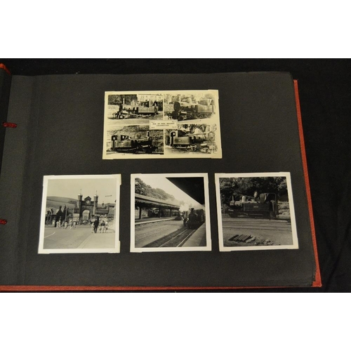 418 - Railway interest - an interesting photograph album of period images and postcards of steam locomotiv... 