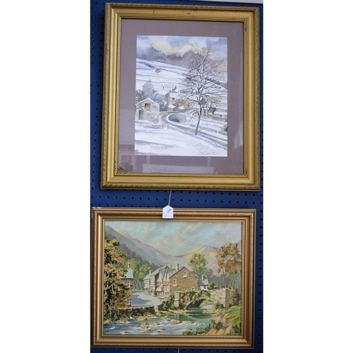 447 - John Connolly, Winter in the Peak District, signed, watercolour; another, Lowe, Beddgelert, North Wa... 