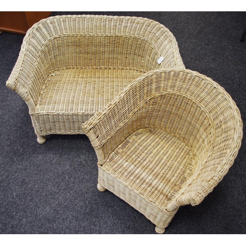 450 - A children's wicker two seater sofa and conforming chair;  a  large wooden lamp base with shade; ano... 