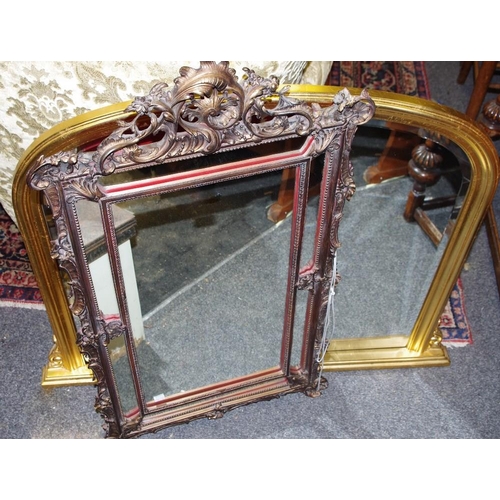 469 - A modern gilt framed overmantel mirror. 80.5cm x 105cm; a reproduction wall mirror with moulded fram... 