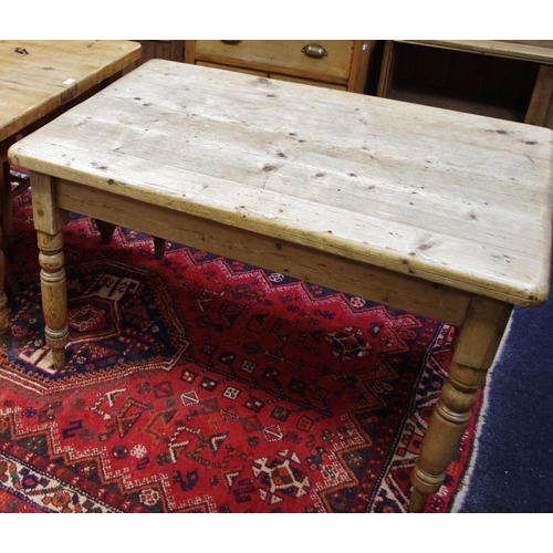 499 - A country pine kitchen table, plank top, single drawer to frieze, turned legs, circa 1900. 73cm high... 