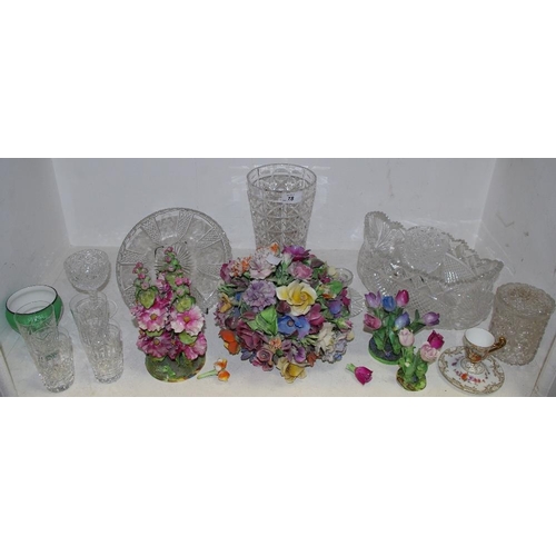 78 - Ceramics and glass - Stuart crystal tumblers; other glass vases etc. Crown Staffordshire floral bask... 