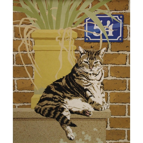 112 - Kenneth Fleming (20th century) Cat on a Doorstep signed in pencil, gouache, 28cm x 23cm