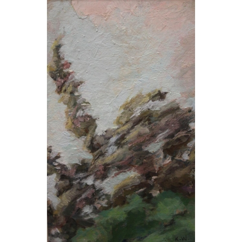 116 - English School Impressionist Landscape signed with initials KW, oil on board, 36.5cm x 22cm