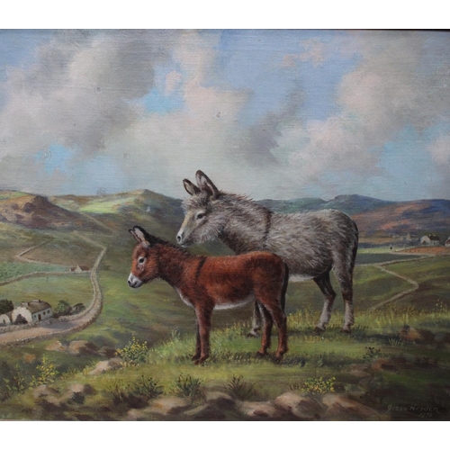 122 - Jesse Heyden (Irish Artist, 1916-1990) Tyrella, County Down, Northern Ireland, two donkeys stand bef... 