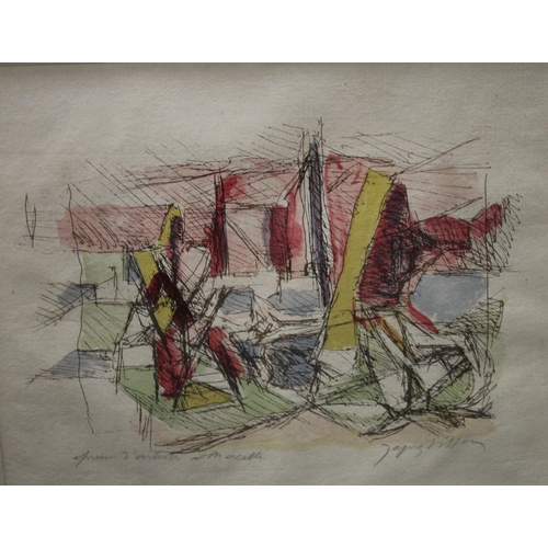 24 - Abstract School, Composition, a coloured print, indistinctly signed and inscribed in pencil, 26cm x ... 