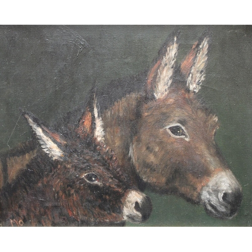 269 - English School  Donkey and Foal signed with initials MO, oil on canvas, 40cm x 50cm