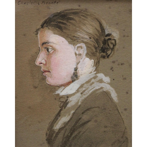 275 - English School (19th century) Portrait of Charlotte Bronte signed, watercolour, 12.5cm x 10cm