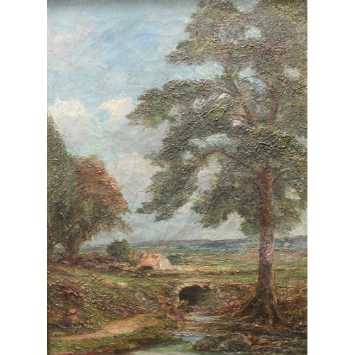 276 - English School (19th century) Rural Landscape with Stone Bridge oil on canvas, 59cm x 44cm