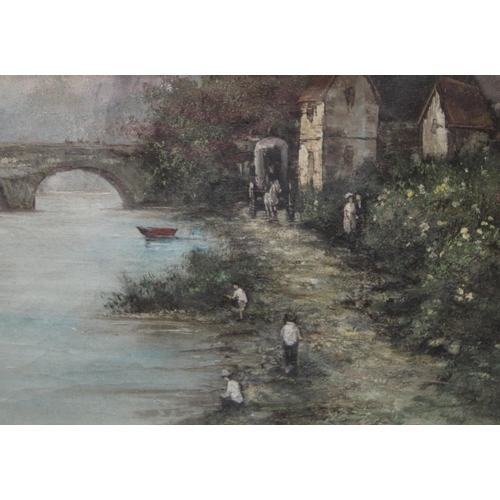 279 - English School (19th/early 20th century) On the Banks of the River oil on canvas laid on board, 25cm... 