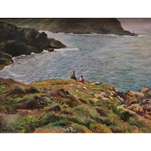 300 - N**S*q** (20th century school) Children on the Headland indistinctly signed, oil on canvas, 43.5cm x... 