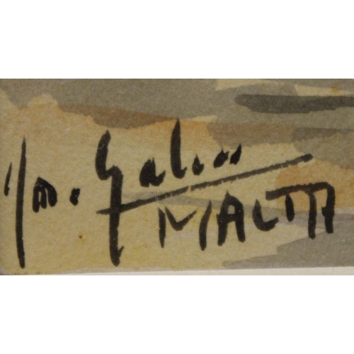 62 - L M Galea Valletta Harbour, Malta signed and inscribed, watercolour, 17.5cm x 27.5cm