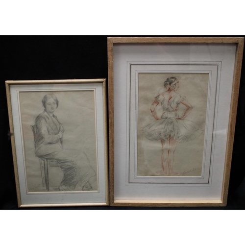 66 - Knight Study of a Ballerina bears signature, red chalk and charcoal, 29cm x 18.5cm; another, Portrai... 